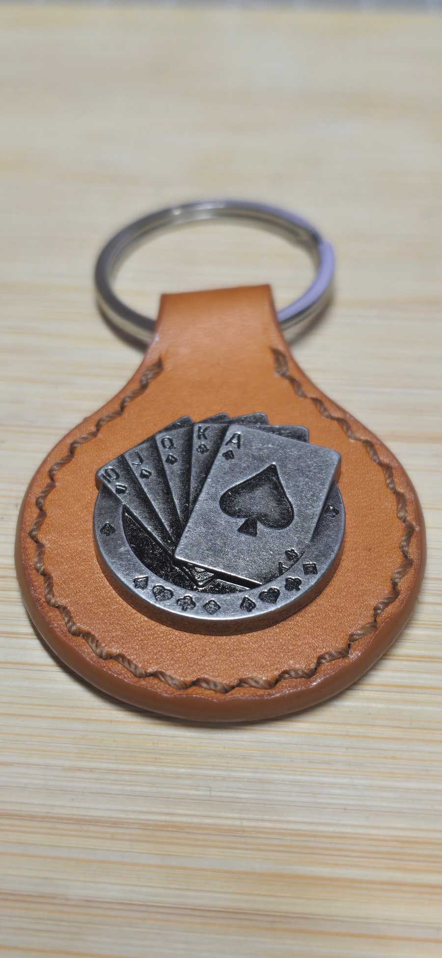Leather Keyring with Playing Card Concho