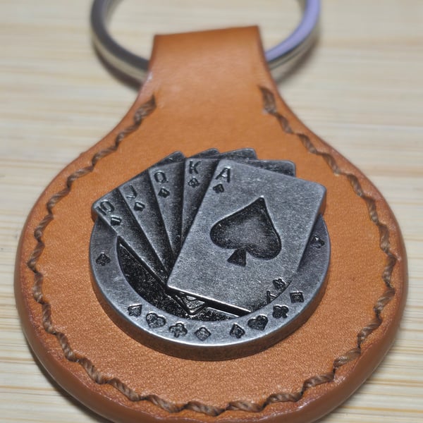 Leather Keyring with Playing Card Concho