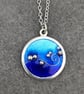 Enamel Pendant, blue enamel pendant, round blue pendant, silver bubbles pendant, - Image 2
