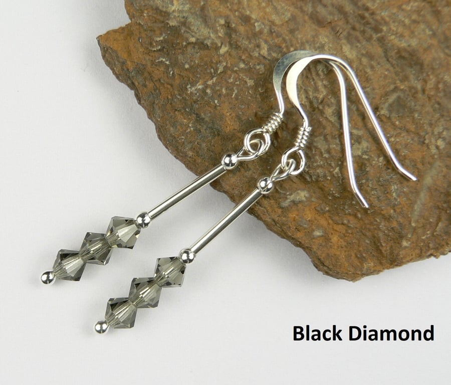 Preciosa crystal drop earrings, sterling silver, 4mm,  grey or blue