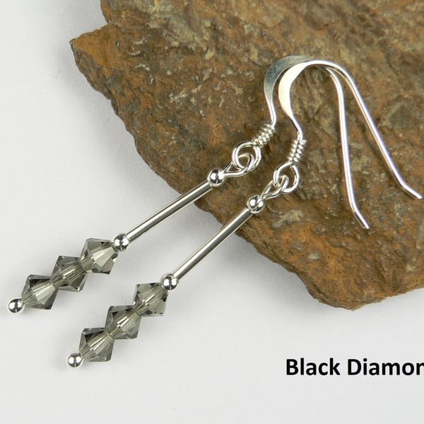 Preciosa crystal drop earrings, sterling silver, 4mm,  grey or blue
