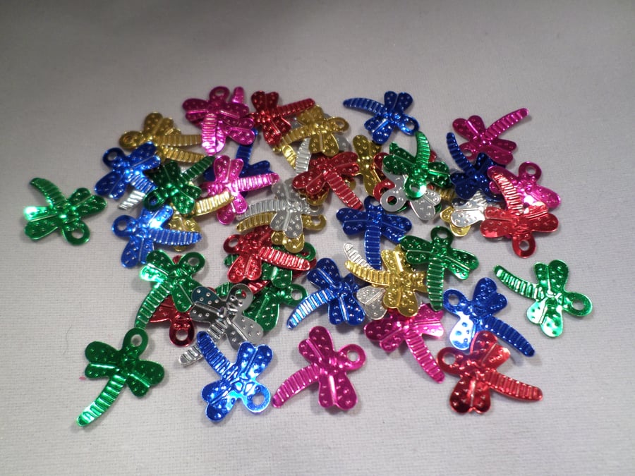50 x Craft Sequins - Dragonfly - 18mm - Mixed Colour 