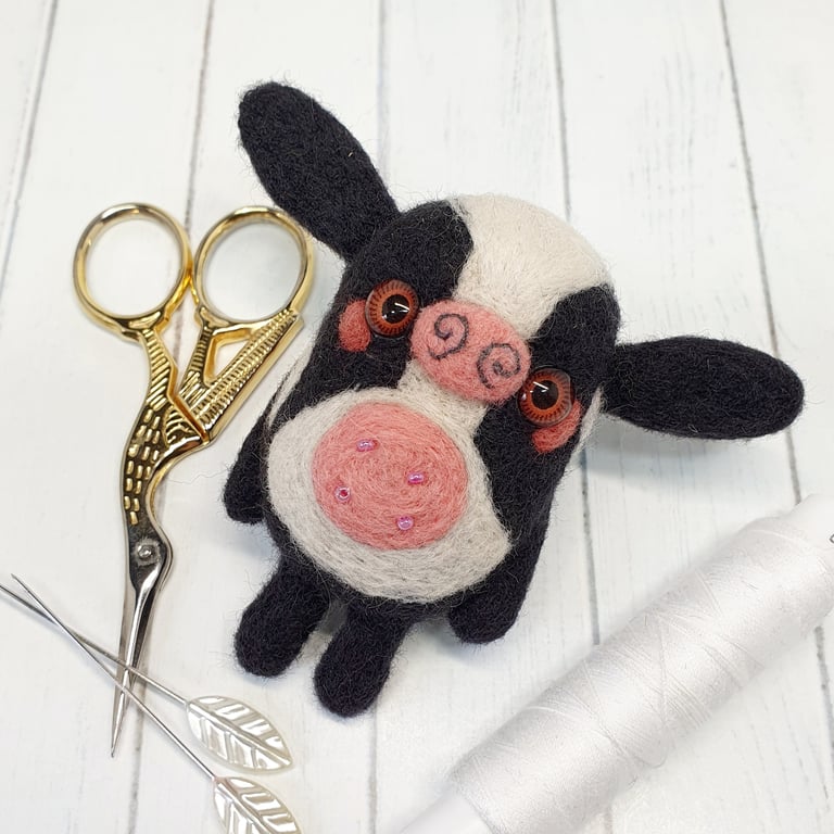 Needle Felted Cow Art Doll