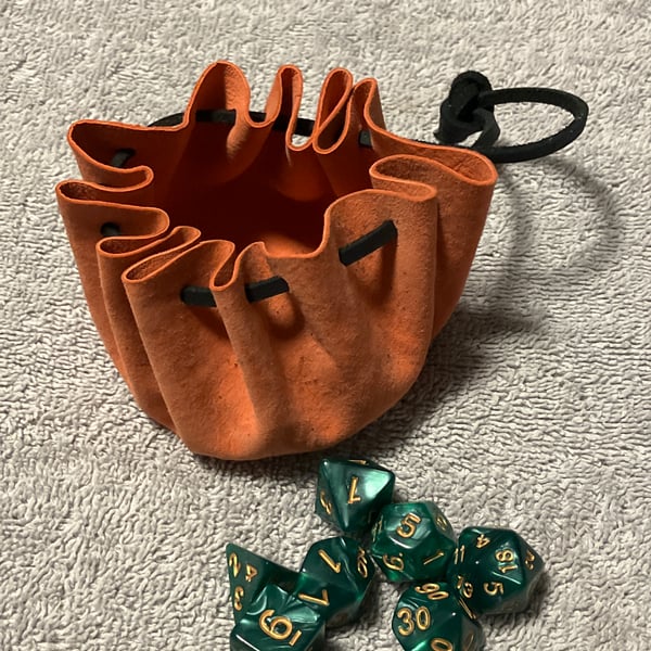 Peachy-Orange Suede Dice Bag - Drawstring Pouch - FREE SHIPPING