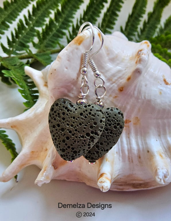 Lava Rock -Lava Stone Heart Cut Earrings.