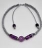 Purple Agate and Amethyst Bracelet Adjustable Silver Cord Natural Stone