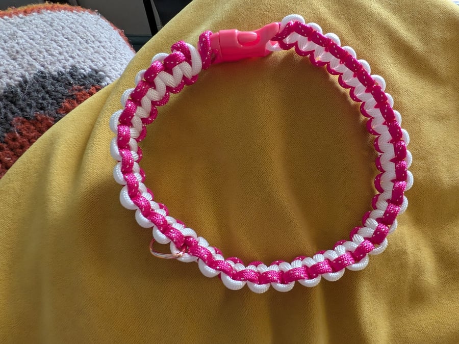 Pink and white dog collar 