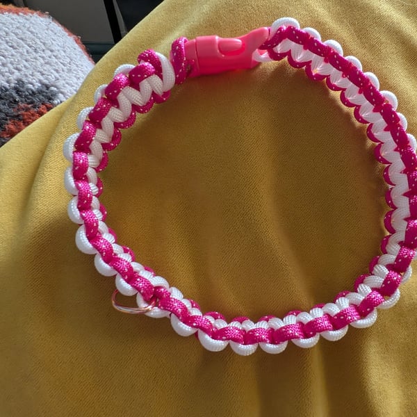 Pink and white dog collar 