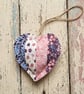 Handmade Patchwork Fabric Hanging Heart - Shabby Chic Pink & Blue Floral