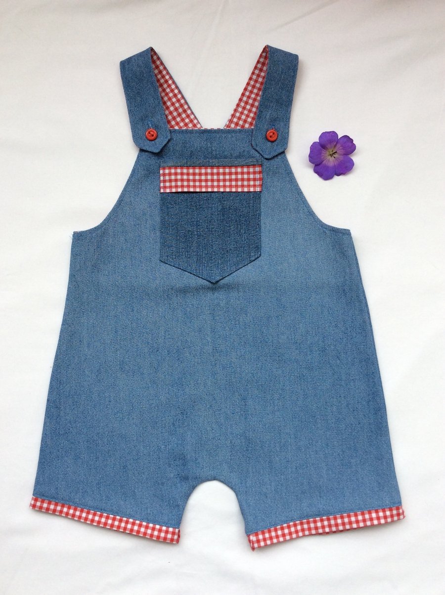 Denim and Gingham romper age 6-9 months