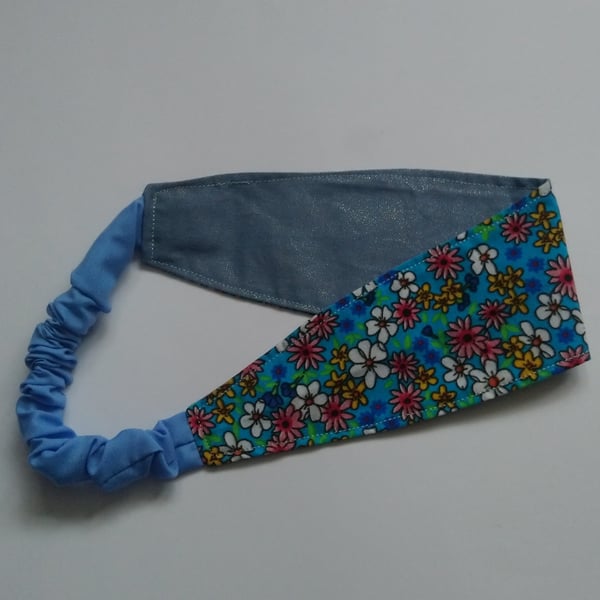 Blue Glitter and Floral Reversible Headband