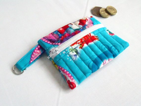 little mermaids zipped coin purse with D ring attached