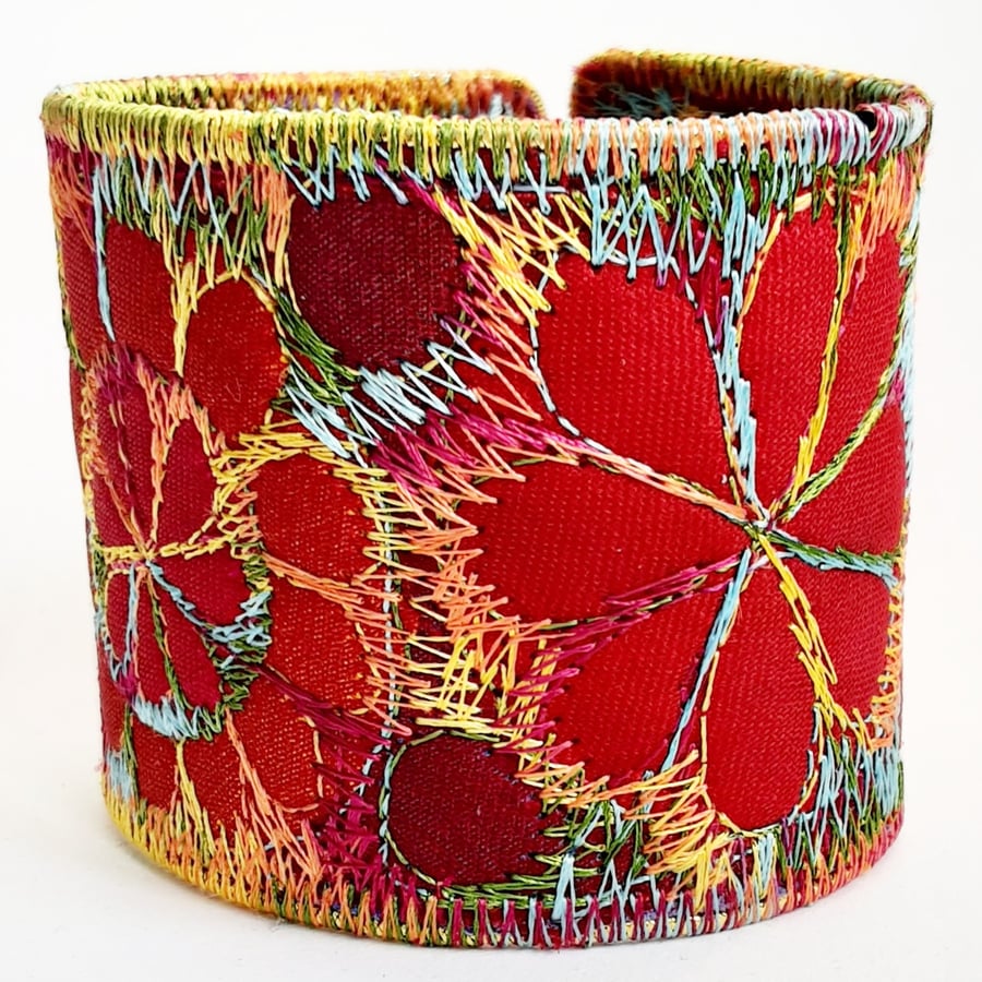 Textile Cuff with Free Machine Embroidery Hand dyed