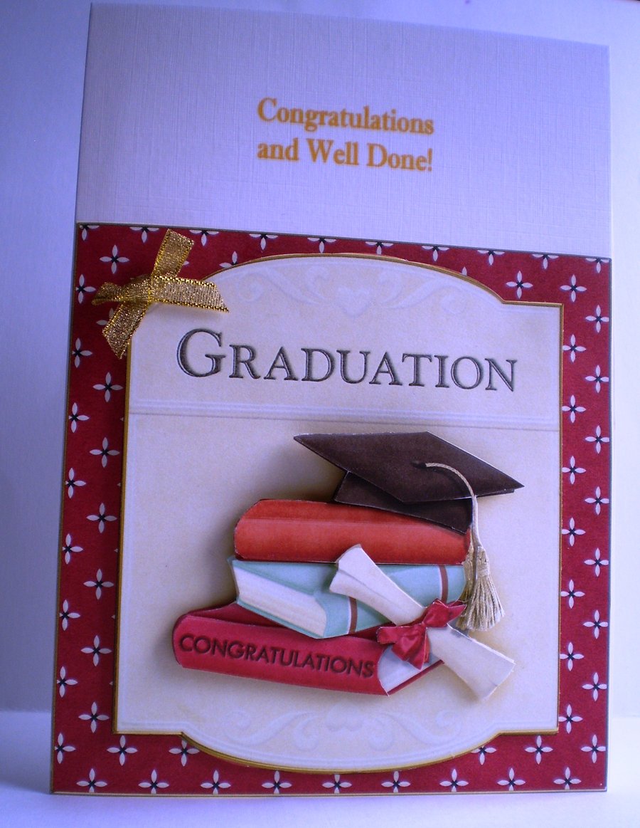 Handmade Graduation Card,books,mortar board,scroll, personalise
