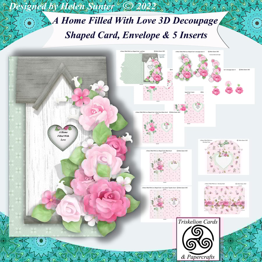 Printable A Home Filled With Love Shaped 3D Decoupage New Home Card Making Kit, 