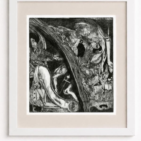 The Death of Leonardo (after Ingres). Etching on paper, signed & numbered