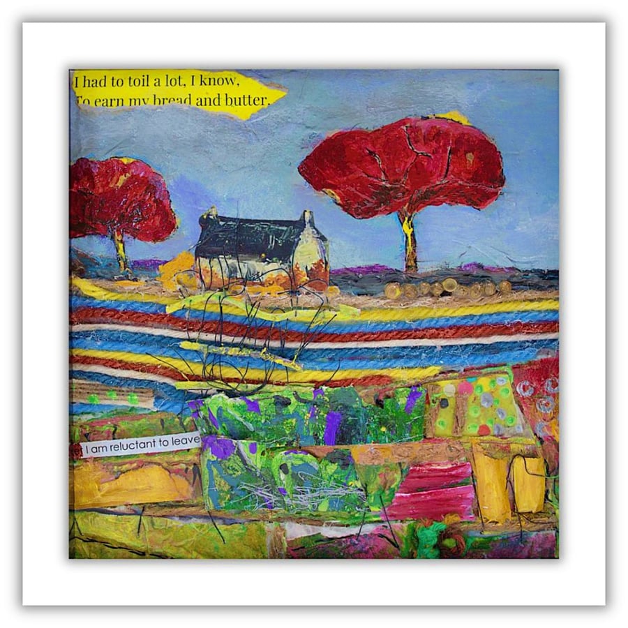 Mixed media landscape - framed textile and acrylic painting - Scottish landscape