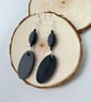 Real Daisy Black Dangle Wood, Beads, Sliver Plated Earrings - Image 5