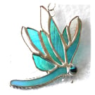 Dragonfly Suncatcher Stained Glass Turquoise Closed Wing