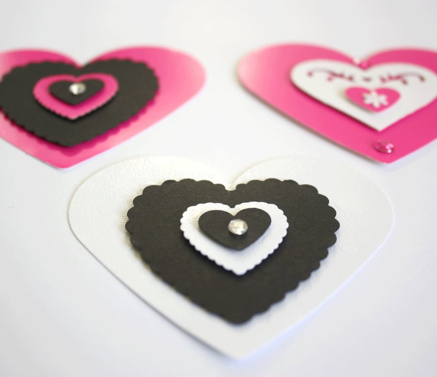 Valentine's Heart Card Toppers - Hot Pink & Black