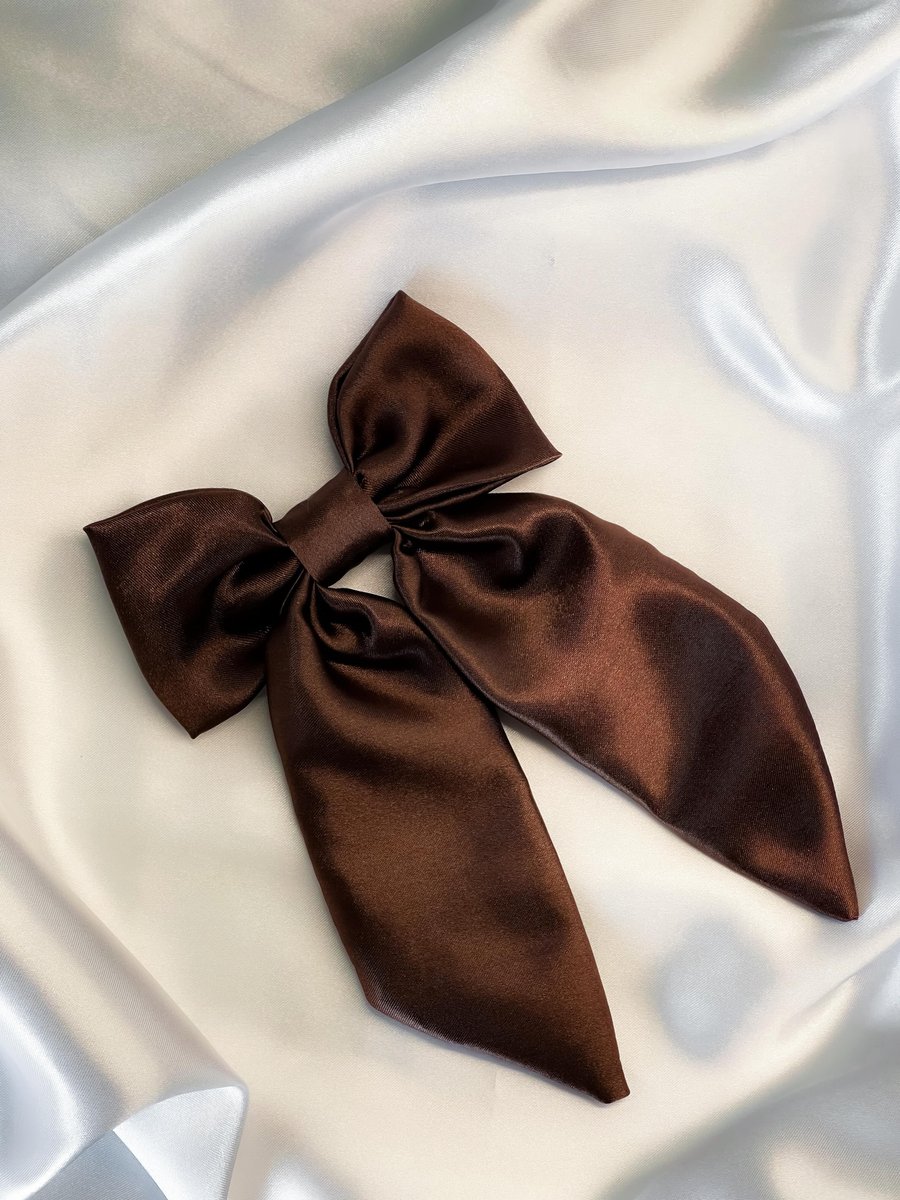 Brown Hair Bow Satin Hair Accessories Big Oversized Hair Bow Clip For Girls