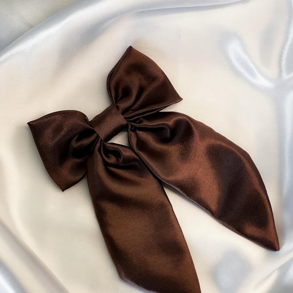 Brown Hair Bow Satin Hair Accessories Big Oversized Hair Bow Clip For Girls
