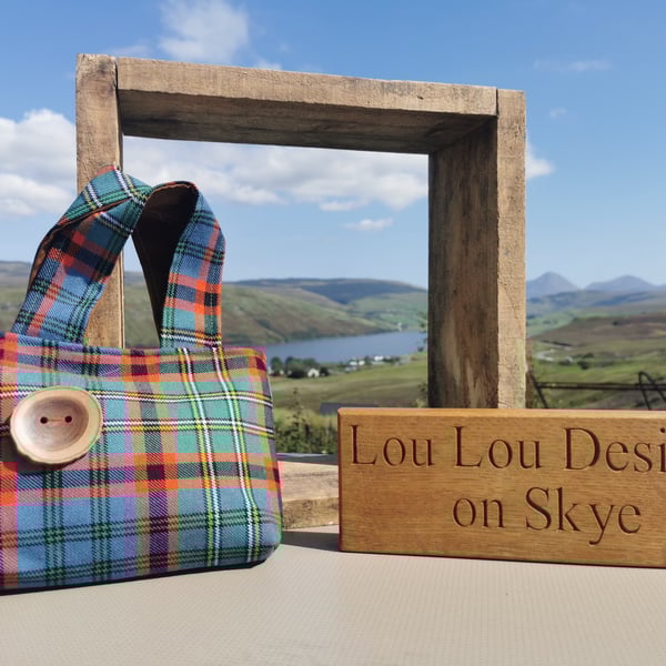 Nicolson tartan little lady bag with hand turned button 