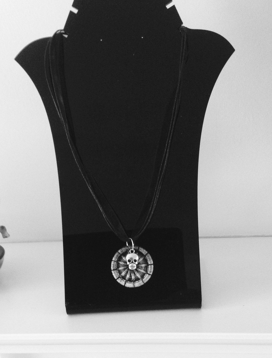 Necklace Pendant with Dorset Button and Skull Charm