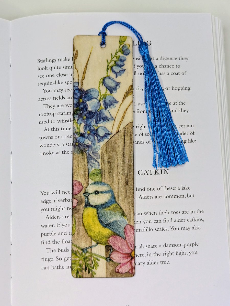 Blue tit wooden bookmark, letterbox gift
