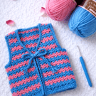 Pink and blue crochet waistcoat 0-6 months