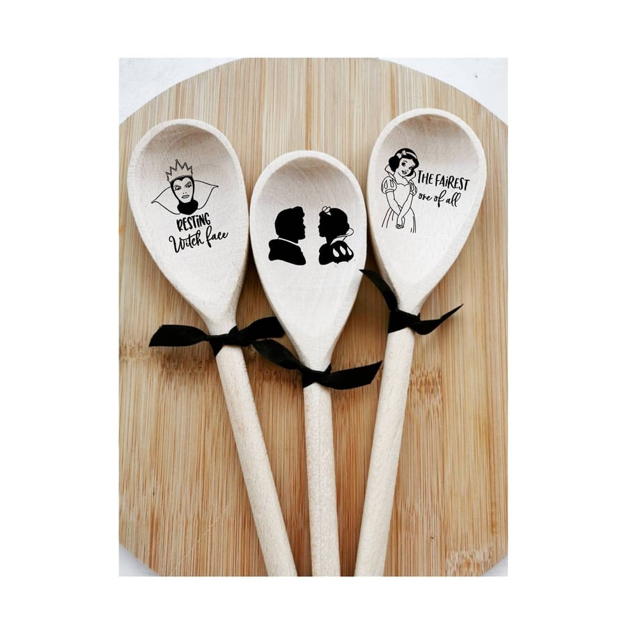 Set of 3 Snow White Disney Utensil Set Wooden Baking Kitchen Spoons