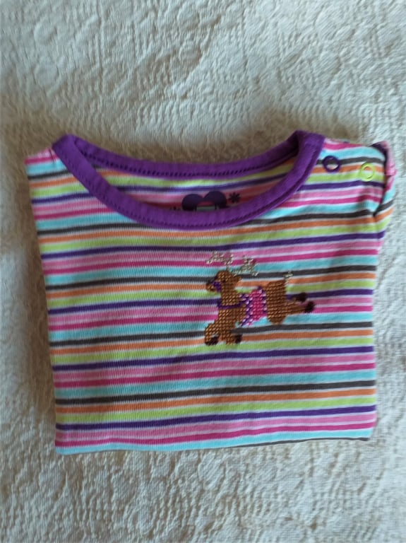Reindeer, T-shirt , Age 6-9 months, hand embroidered