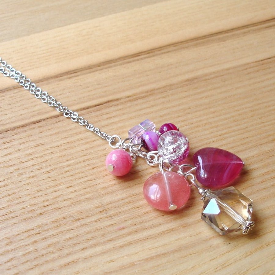 Pink Glass Bead Cluster Pendant