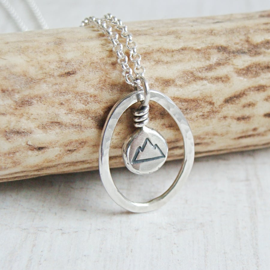 Sterling Silver Mountain Pebble Pendant Necklace