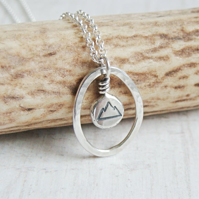Sterling Silver Mountain Pebble Pendant Necklace