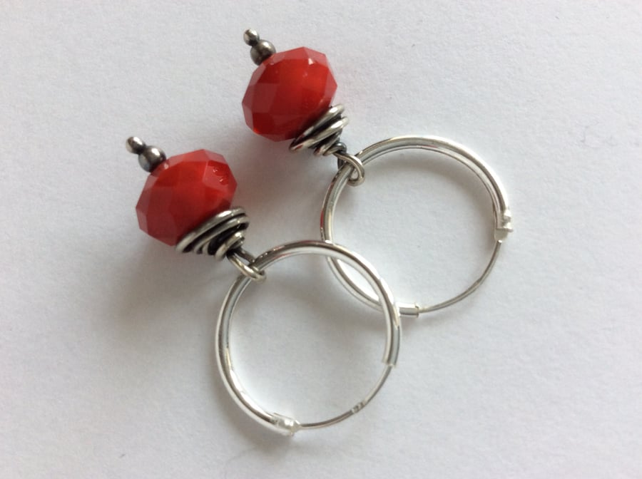 Hoop Earrings in Red & Sterling Silver