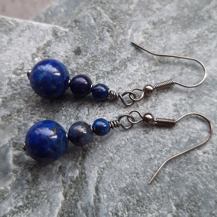 Lapis Lazuli Black Tone Drop Earrings Dangle Earrings