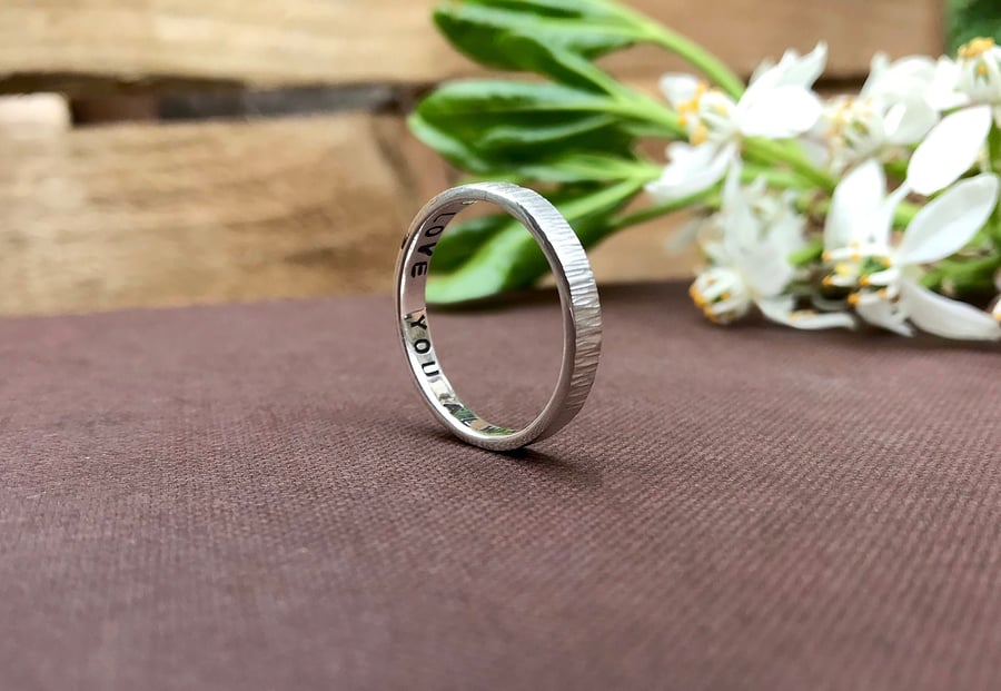 Handmade Personalised Silver Tree Bark Ring
