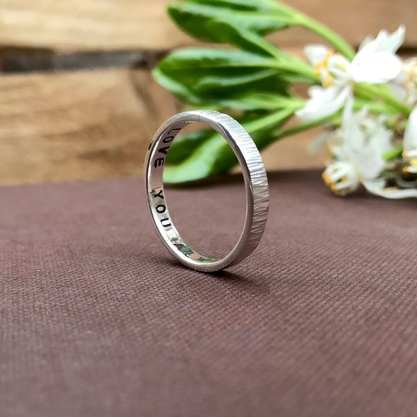 Handmade Personalised Silver Tree Bark Ring