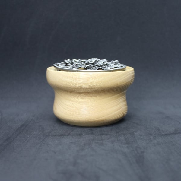 Handcrafted, Ash, potpourri bowl with pewter lid