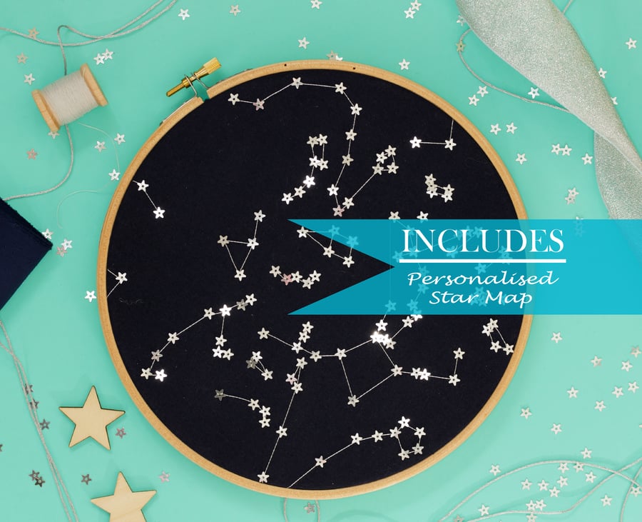 Under These Stars Embroidery Craft Kit, Cotton Anniversary Gift, 2nd Anniversary
