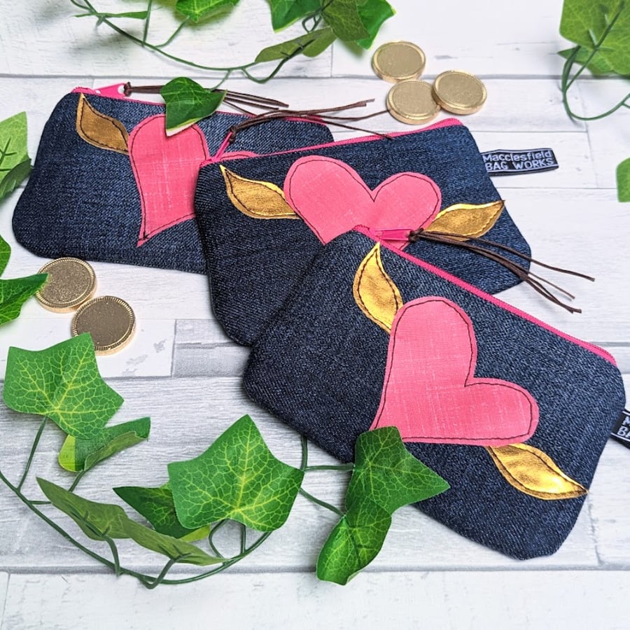 Recycled Denim Heart and Wings Motif Purse