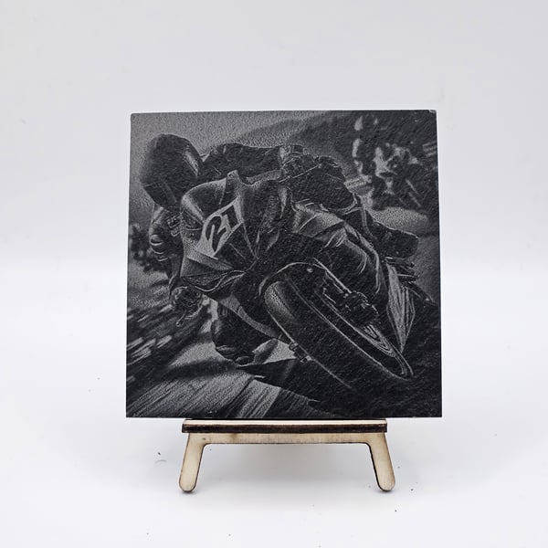 Motorbike engraved slate