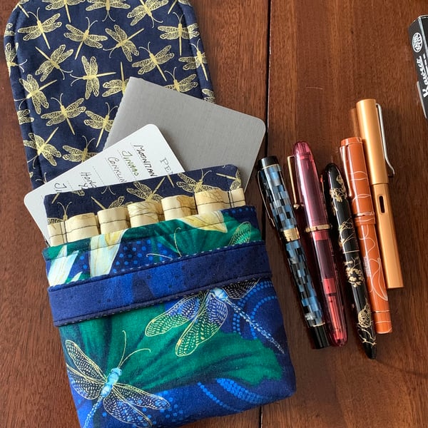 Dragonflies fabric fountain pen case  L1