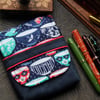 Time for Tea navy red and teal fabric fountain pen case