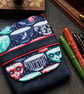 Time for Tea navy red and teal fabric fountain pen case