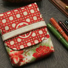 Lattice - red gold v2:  5-slot fabric fountain pen case