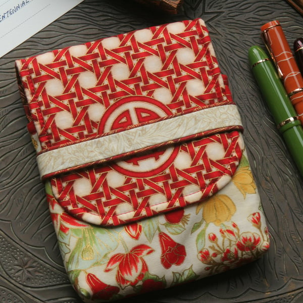 Lattice - red gold v3:  5-slot fabric fountain pen case