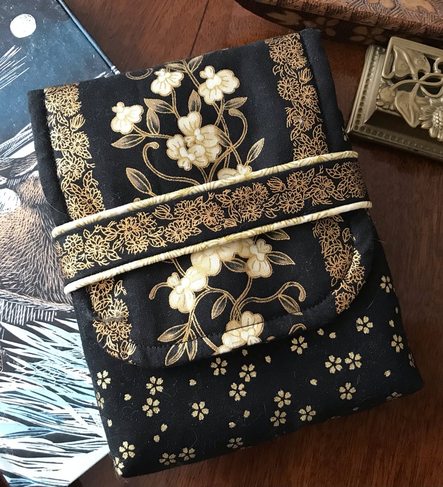 Galena 5-slot fountain pen case black gold