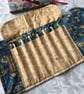Tristan:  smaller tapestry 7-slot fountain pen roll & linen twill tie.           - Image 5